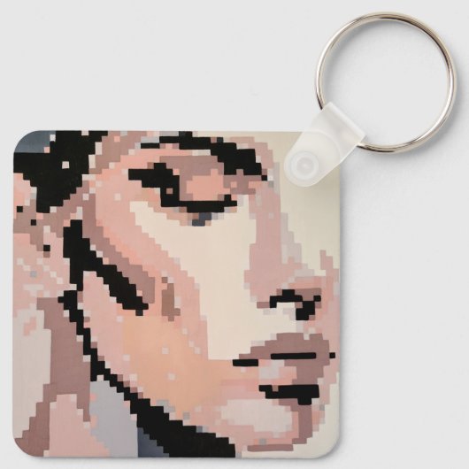 Calm female face in soft pixel tones schlüsselanhänger (Rückseite)