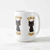**Calm Fine Cat – Black & Gold Minimal Cat Art** Kaffeetasse (VorderseiteRechts)