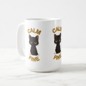 **Calm Fine Cat – Black & Gold Minimal Cat Art** Kaffeetasse (Vorderseite Links)