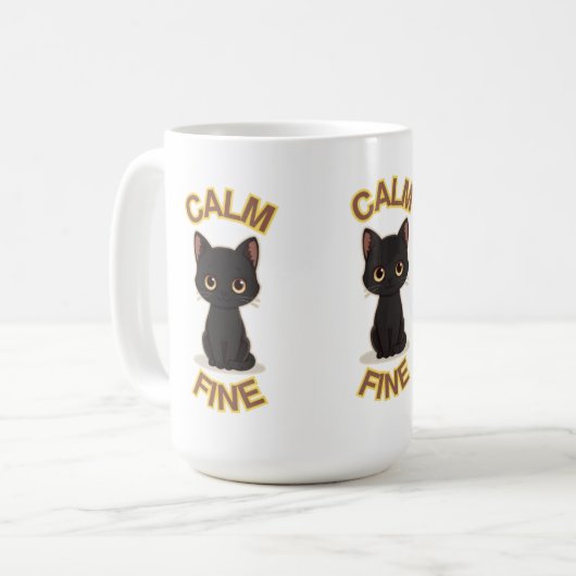 **Calm Fine Cat – Black & Gold Minimal Cat Art** Kaffeetasse (Vorderseite Links)