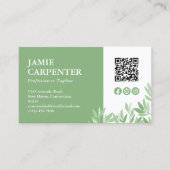 Calm Greenery QR Code Foto Social Media Icons Visitenkarte (Vorderseite)