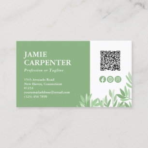 Calm Greenery QR Code Foto Social Media Icons Visitenkarte