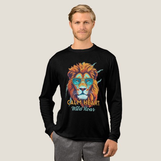 Calm Heart, Wild Roar – Lion Energy Motivational T Tri-Blend Shirt (Volle Vorderseite)