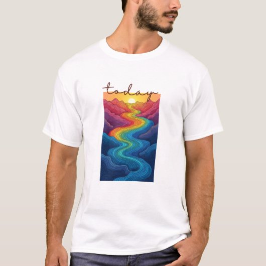 Calm Horizon Valley Line Art T-Shirt (Vorderseite)