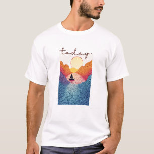 Calm Horizon Valley Line Art T-Shirt