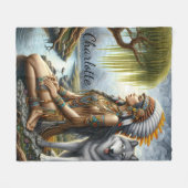 Calm Indianerin mit Wolf am Fluss Fleecedecke (Vorderseite (Horizontal))