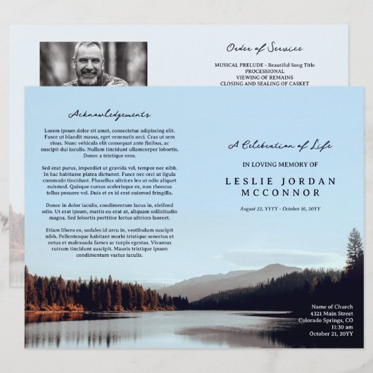 Calm Lake Celebration of Life Funeral Program (Vorne/Hinten)