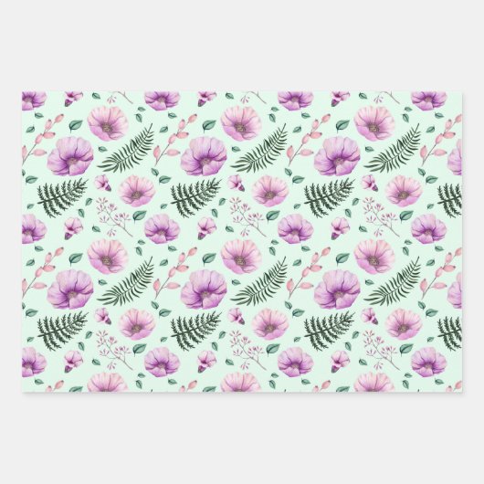Calm Lavender & Green Floral 3 Koordinaten Geschenkpapier Set (Vorderseite 3)