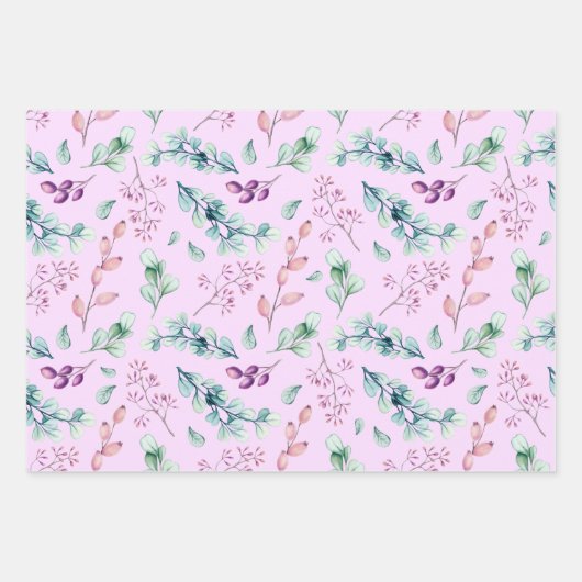 Calm Lavender & Green Floral 3 Koordinaten Geschenkpapier Set (Vorderseite)
