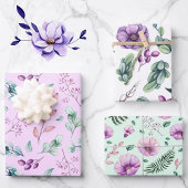 Calm Lavender & Green Floral 3 Koordinaten Geschenkpapier Set
