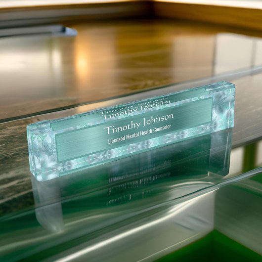 Calm Leafy Aquamarin Shimmer PsychotherapIst Couns Namensplakette