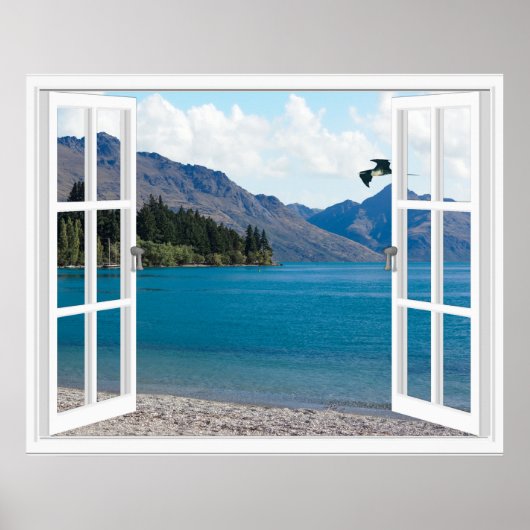 Calm Mountain Lake Artificial Window View Poster (Vorne)
