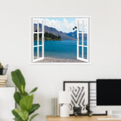 Calm Mountain Lake Artificial Window View Poster (Heimbüro)