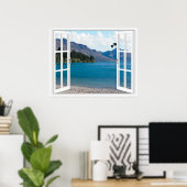 Calm Mountain Lake Artificial Window View Poster (Heimbüro)
