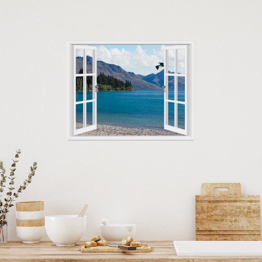 Calm Mountain Lake Artificial Window View Poster (Küche)