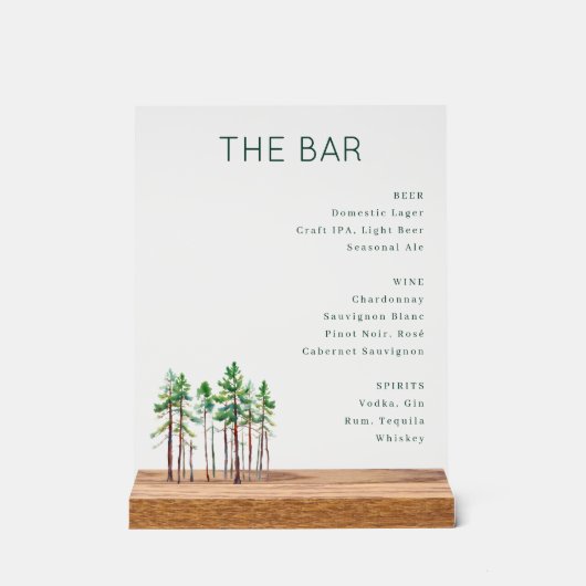 Calm Muted Green Watercolor Bar Menu Acrylschild (Vorderseite)