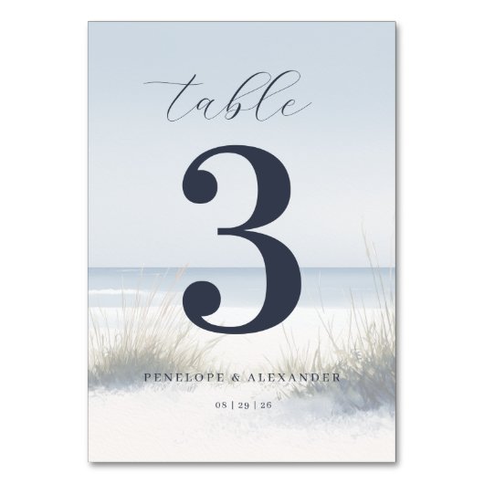 Calm Navy Beach Table Number Tischnummer (Vorderseite)