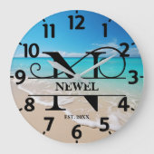 Calm Ocean Beach N Monogram Große Wanduhr (Vorderseite)