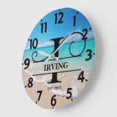 Calm Ocean Front I Monogram Große Wanduhr (Winkel)