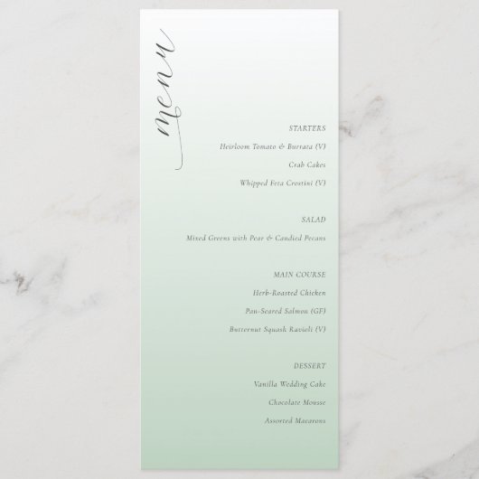 Calm Pastel Green Elegant Wedding Menu Menükarte (Vorderseite)