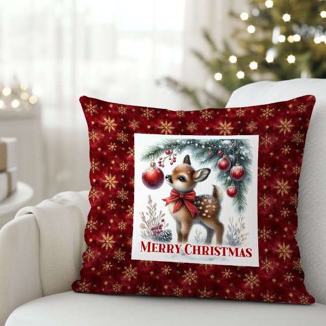Calm Snowy Fawn Christmas Forest Gift Christmas  Kissen (Whimsical Baby Fawn Cozy Winter Kids Room Decor Christmas Pillow

)