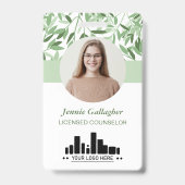 Calm Soft Green Greenery Round-ID-Foto-Logo Ausweis (Vorderseite)