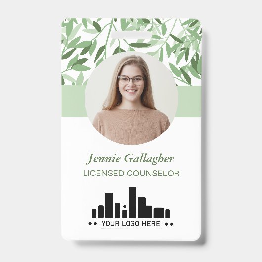 Calm Soft Green Greenery Round-ID-Foto-Logo Ausweis (Front)