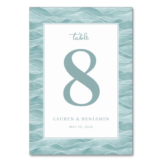 Calm Teal Wave Number 8 Tischnummer (Vorderseite)