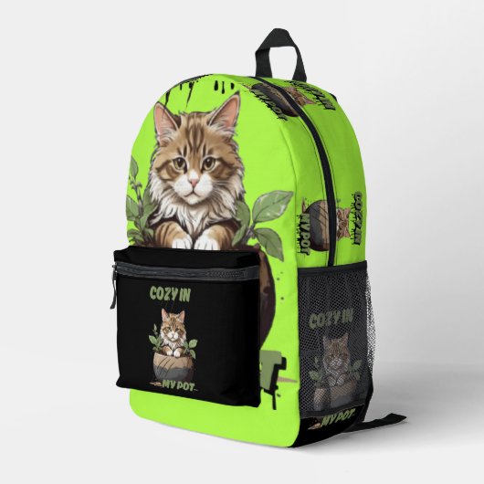 Calm Tones Cosy Cat Whimsy Bedruckter Rucksack (Rückseitige Ecke Rechts)