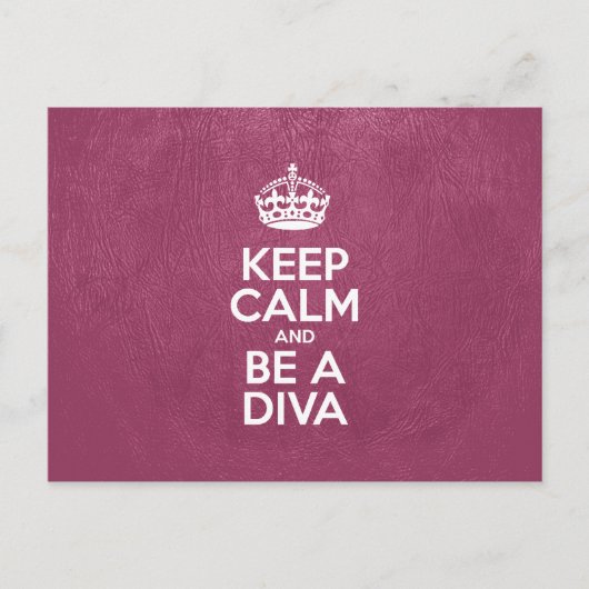 Calm und Be a Diva, rosa Leder, Typografie behalte Postkarte (Vorderseite)