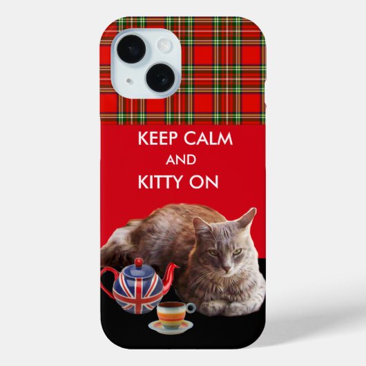 CALM UND KITTY behalten AUF "RED TARTAN CAT TEA"-P Case-Mate iPhone Hülle (Rückseite)