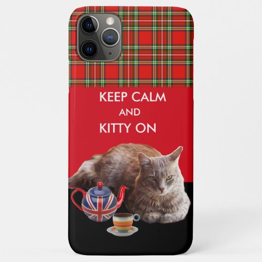 CALM UND KITTY behalten AUF "RED TARTAN CAT TEA"-P Case-Mate iPhone Hülle (Rückseite)
