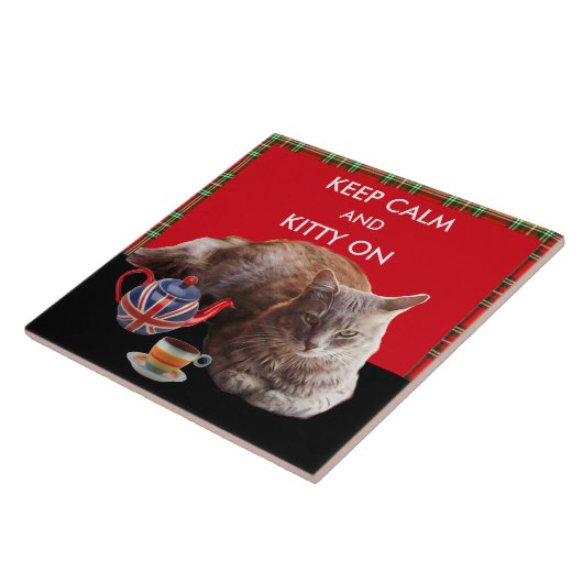 CALM UND KITTY behalten AUF "RED TARTAN CAT TEA"-P Fliese (Seite)