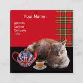 "CALM UND KITTY BEHALTEN" CAT TEA-PARTY, ROT TARTA QUADRATISCHE VISITENKARTE (Vorderseite)