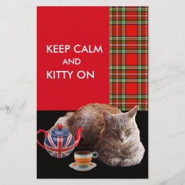 "CALM UND KITTY ON BEHALTEN" ,RED TARTAN,CAT TEE-P BRIEFPAPIER