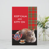 "CALM UND KITTY ON BEHALTEN" ,RED TARTAN,CAT TEE-P BRIEFPAPIER (Stehend Vorderseite)