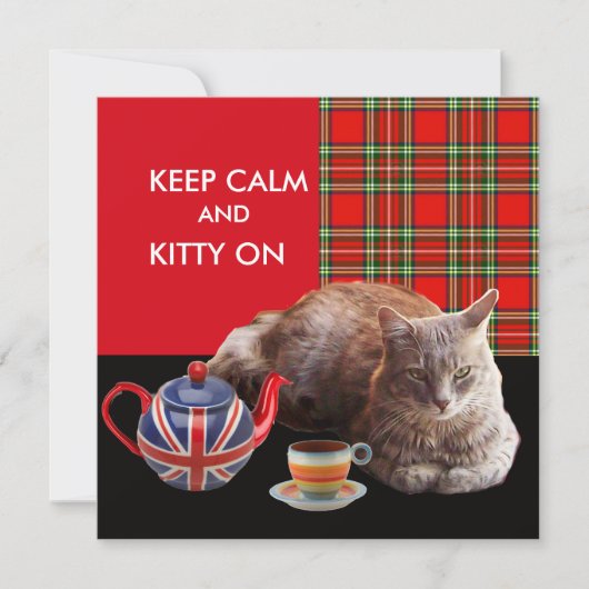 "CALM UND KITTY ON BEHALTEN" ,RED TARTAN,CAT TEE-P EINLADUNG (Vorderseite)