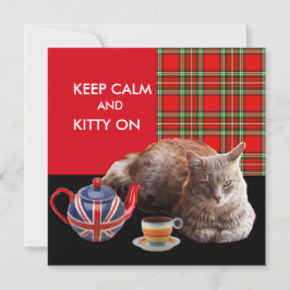 "CALM UND KITTY ON BEHALTEN" ,RED TARTAN,CAT TEE-P EINLADUNG