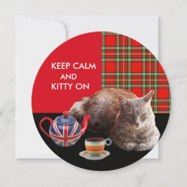 "CALM UND KITTY ON BEHALTEN" ,RED TARTAN,CAT TEE-P EINLADUNG