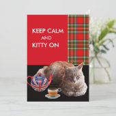 "CALM UND KITTY ON BEHALTEN" ,RED TARTAN,CAT TEE-P EINLADUNG (Stehend Vorderseite)