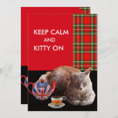 "CALM UND KITTY ON BEHALTEN" ,RED TARTAN,CAT TEE-P EINLADUNG (Vorne/Hinten)