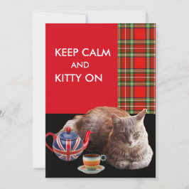 "CALM UND KITTY ON BEHALTEN" ,RED TARTAN,CAT TEE-P EINLADUNG