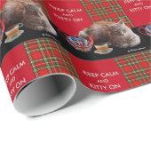 "CALM UND KITTY ON BEHALTEN" ,RED TARTAN,CAT TEE-P GESCHENKPAPIER (Rolleneckpunkt)