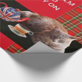 "CALM UND KITTY ON BEHALTEN" ,RED TARTAN,CAT TEE-P GESCHENKPAPIER (Ecke)