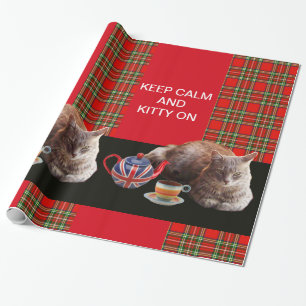 "CALM UND KITTY ON BEHALTEN" ,RED TARTAN,CAT TEE-P GESCHENKPAPIER