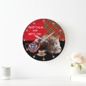 "CALM UND KITTY ON BEHALTEN" ,RED TARTAN,CAT TEE-P GROßE WANDUHR (Zuhause)