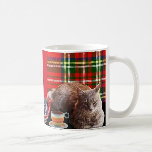 "CALM UND KITTY ON BEHALTEN" ,RED TARTAN,CAT TEE-P KAFFEETASSE (Rechts)