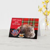 "CALM UND KITTY ON BEHALTEN" ,RED TARTAN,CAT TEE-P KARTE (Gelbe Blume)