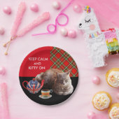 "CALM UND KITTY ON BEHALTEN" ,RED TARTAN,CAT TEE-P PAPPTELLER (Party)