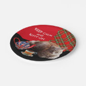 "CALM UND KITTY ON BEHALTEN" ,RED TARTAN,CAT TEE-P PAPPTELLER (Schrägansicht)
